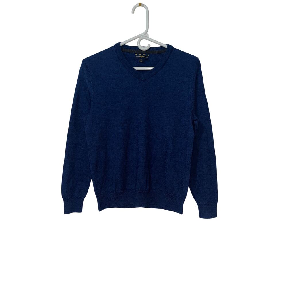Club Room Men’s Merino Wool Blend V-Neck Sweater Blue Size S